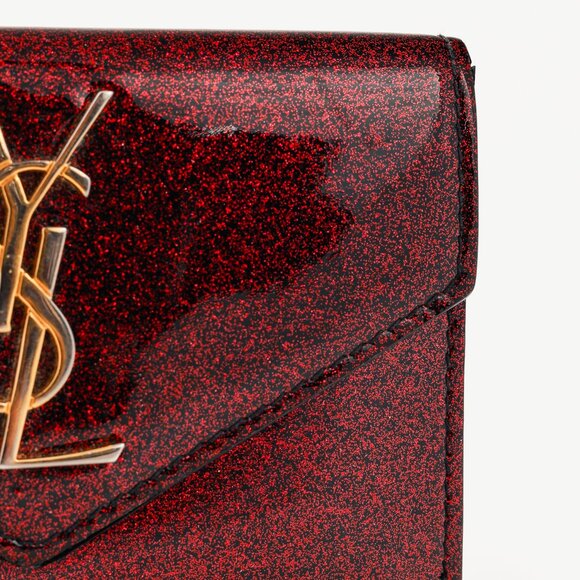 Saint Lauren "Bright Fuchsia" Glitter Patent YSL Leather Wallet - Picture 5 of 10